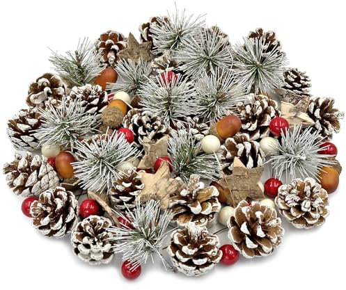 Pextian Christmas Wreath Making Supplies, 108pcs Wreath Making Kit with Pine Cones, Red Berries, Artificial Pine Branches, Wreaths Accessories for Xmas Tree, Garland Decorations, Crafts, Wreaths Rings