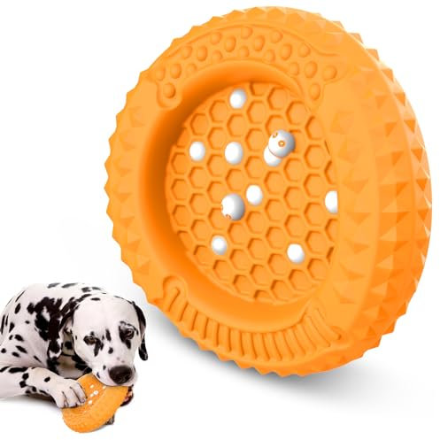 PcEoTllar Hundespielzeug, Kauspielzeug Unzerstörbar für Aggressives Kauen, Große und Mittelhunde, Naturkautschuk Robustes Interaktives Hundespielzeug für Zahnpflege und Spielspaß, Orange