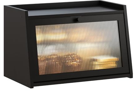 GHWIE Large Bread Box, Easy Access & Cleaning - Bamboo Bread Box for Kitchen Countertop with Acrylic Door (Black, Medium)