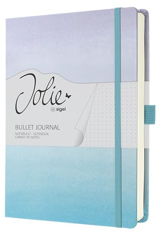 SIGEL JB100 Notizbuch Bullet Journal Jolie, Dot-Lineatur, dickes 120 g Papier, A5+, blau, 200 Seiten, Hardcover mit beschichtetem Stoff, Gradient Sky, vegan, aus nachhaltigem Papier