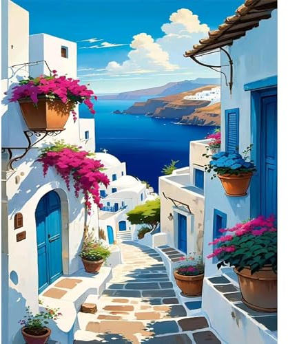 LAISLLA Pintura por Números para Adultos, DIY Pintura por Números, Kit de Pintura al óleo de Lienzo para con Pinceles Sin Marco 40X50 CM (Ciudades pequeñas)
