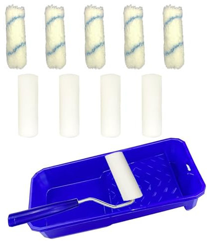 10 Stück Malerrolle Klein, Farbroller Mini 10 CM Malerset Streichen mit 1 Farbwanne 5 Schaumstoff Lackierwalze 5 Mikrofaser Lackroller 1 Farbrollerständer für Wandfarbe