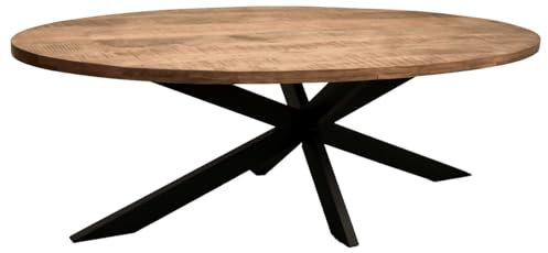 MR. DEKO Esstisch Avola Mango Cross Gestell oval 180x90 cm | Esszimmertisch für 4 Personen | Großer Design Holztisch | Runder Tisch stabil