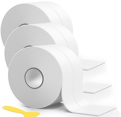 HNNHOME 38mm x 3.2m White Self-Adhesive Bath Sealant Strip, Waterproof Sealing Tape Caulk Strip for Kitchen, Bathroom, Wall Corner, and Sink (White, 3)