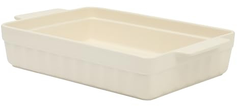 Martha Stewart Broadbrook Ceramic Baking Moulds, 30 x 22 cm Rectangular Baking Dish with Handles, Cream Glazed Stoneware for Stews, Lasagna, Roasts and Desserts, Oven and