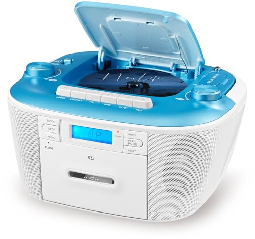 Gelielim Portable CD and Cassette Player Combo - Cassette Tape Player Boombox with AM FM Radio, Boom Box CD Player for Home, AUX/TF/USB/MP3 Player with LCD Display, AC/DC Powered, Gift for Seniors