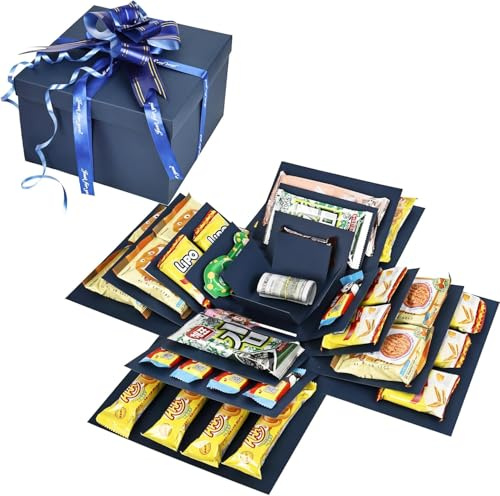 CTDMJ 5 Layer Creative Explosion Gift Box Snack Surprise Gift Box Explosion Box Handmade DIY Surprise Box for Birthdays, Christmas, Valentine's Day, Wedding, Anniversaries (blue)