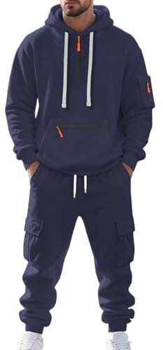 MSIYOW Tuta Uomo Completa Felpe con Cappuccio e Pantaloni Tute Sportive Invernale Jogging Tuta Casual(2XL, Z Blu Marino)