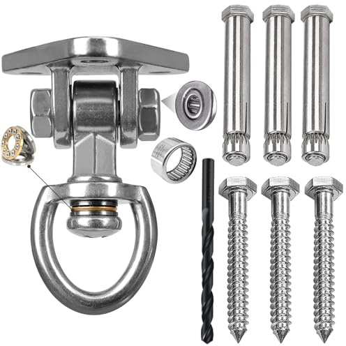 Dakzhou Deckenhaken Schwerlast mit Lager, 360°Drehbarer Edelstahl Schaukelhaken, 680KG Kapazität Deckenhalterung für Hängesessel Hängematte Boxsack Yoga Sandsäcke für Holzbalken Betondecke