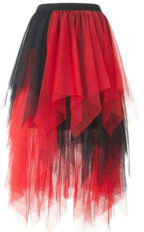 Gonna in tulle, multicolore, da donna, multistrato, in tulle, arcobaleno, da balletto, sottogonna, anni '80, tutù, per adulti, B08 rosso, XL