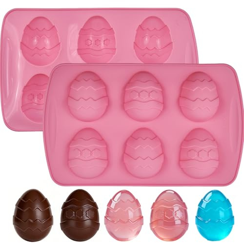 Easter Egg Silicone Molds, 2 Pack Egg Shaped Silicone Molds for Baking, Easter Chocolate Candy Molds, Jello Mould Ice Cube Trays for Jelly Chocolate Jello Making Resin Expoxy