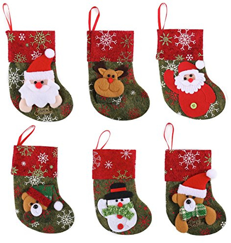JOYIN Toy set of 12 Mini Christmas 3D Stocking Gift & Treat Bags in Different Designs for Christmas Tree Decoration