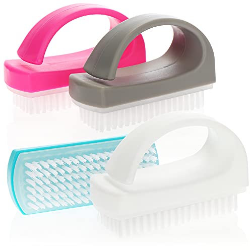 com-four® 4X Cepillo para Manos - Cepillo de uñas con Mango - Cepillo de Lavado de Manos plástico (04 Piezas - Mezcla de Colores 3)
