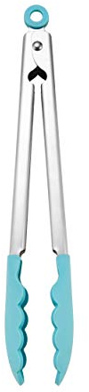 KitchenAid KO094OHAQA Gourmet Silicone Tipped Stainless Steel Tongs, Aqua Sky