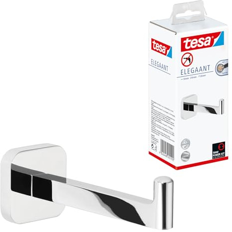 tesa ELEGAANT Ersatzrollenhalter für Toilettenpapier, verchromt - zur Wandbefestigung ohne Bohren, inkl. Klebelösung - 50 mm x 50 mm x 128 mm
