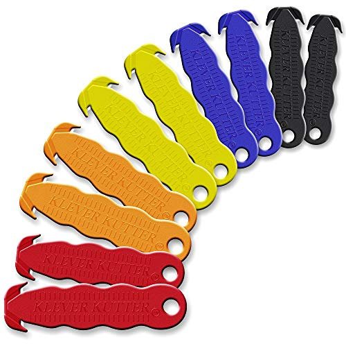 Klever Innovations Cutter Stainless Steel Package Opener, Safety Utility Cutter Assorted Colors 10 pcs, KLEVER - 10/Pack Mix
