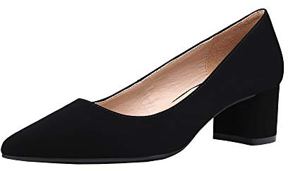 DREAM PAIRS Décolleté da Donna con Tacco Grosso a Punta Décolleté da Donna Scarpe Eleganti Comodi Classici Décolleté,Size 38,Nero/Nabuk/Pu,DPU212