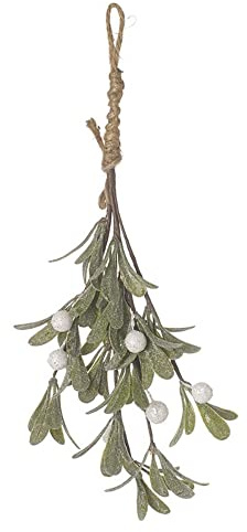 Heaven Sends Artificial Frosted Green CHRISTMAS MISTLETOE Hanging Bunch Decoration with Sparkly White BERRIES & Leaves - 27 cm
