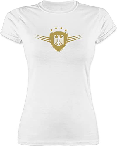 Shirt Damen - Fußball EM WM - Deutschland Gold - S - Weiß - trainingsshirt fußballtrikot Europameisterschaft deutsche Tshirt Fanshirt wm-Shirts Fussball Deutscher Frau t-Shirt fußballtrikots