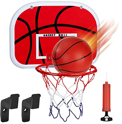 Canasta Baloncesto Infantil, Mini Juegos Deportivos Exterior con Balón y Bomba, Dentro de Mini Aro de Baloncesto Muro Montado, Basketball Hoop Oficina Hogar Regalos para Niños Niñas 6 7 8 9 Años