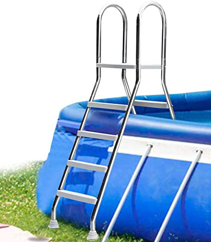 Escalera para Piscinas Elevadas de 4 Peldaños con Pedal Antideslizante, Sistema de Acceso a Piscinas, Escalera para Piscinas Elevadas, Escalera Multiusos para Piscinas, Capacidad 250Kg