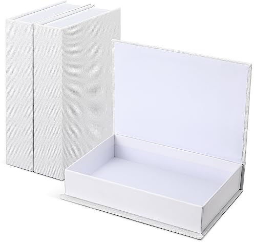 Tioncy 3 Pcs Decorative Linen Faux Books for Bookshelf Decoration Coffee Table - Modern Fake Book Storage Box (White, 8.6 x 6.1 x 1.8 Inch)