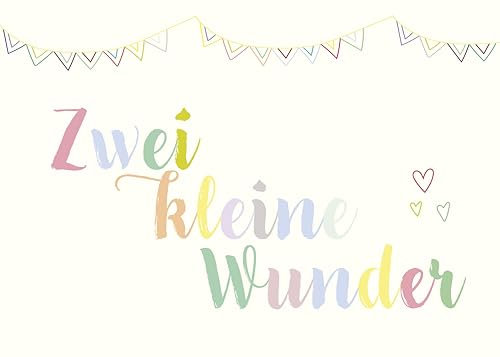maauwikids Glückwunschkarte mit Umschlag zur Geburt von Zwillingen - Zwillingskarte - Karte Zwillinge - Geburtskarte Zwillingswunder - weiß bunt (DIN A6)