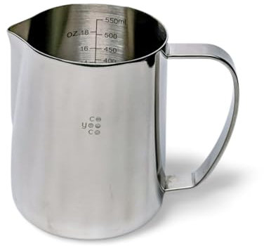 Coyooco Milchkännchen Edelstahl 550ml aus Edelstahl - Robust & Spülmaschinenfest - Milchkanne für perfekten Schaum - Barista Zubehör mit elegantem Design