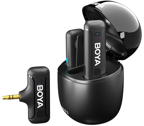 BOYA Drahtloses Lavalier Mikrofon, 3.5mm TRS Mikrofon für Kamera, Rauschunterdrückung, 100m Übertragung, 32H Arbeitszeit, Mini Plug Play Mikrofon für Kamera/Camcorder/Recorder (BY-WM3T-M2)
