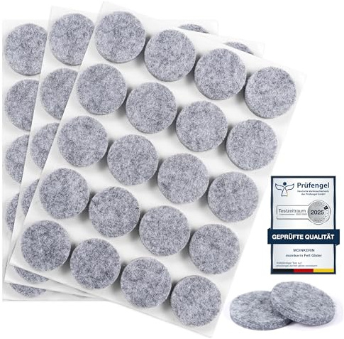 moinkerin 60 stycken filtglidare, självhäftande 25 mm filttassar för stolar, 5 mm tjocka möbler, filtglider för möbelfötter, stolben, trägolv (grå, 25 mm)