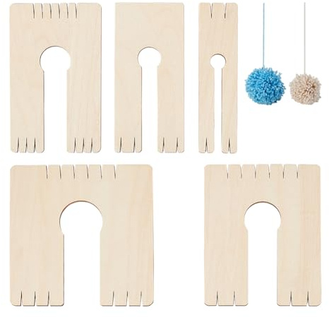 NBEADS 5 Pcs 5 Sizes Wooden Tassel Making Tool, Pom Poms Maker Tassel Loom Fluff Ball Weavers Wool Ball Making Tool for Needle Craft DIY Wool Knitting Craft