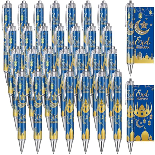 Sayglossy 30 Pcs Eid Mubarak Pens Bulk Ramadan Gifts Mubarak Ballpoint Pens Eid Party Favors Arabic Novelty Muslim Gifts Islamic Goody Bag Stuffers(Blue)