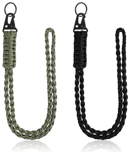 HJZHII 2 Stück Schlüsselband mit Karabiner,Schlüsselbänder Paracord Schlüsselanhänger,Schlüsselband Lang Umhängeband Lanyard mit Karabiner für Ausweise Outdoor Camping Wandern Grün Schwarz