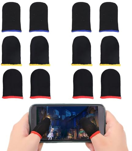 DHJWDUX 6 Pares Dedales Gamer Gamer Accesorios Gaming Anti-Sudor Pantalla Táctil De Dedo Manga Transpirable para Todos Los Juegos Y Dispositivos Móviles Negro
