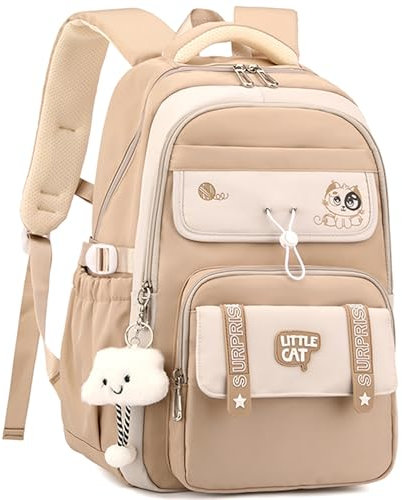 Ibalulu Schulrucksack Teenager Mädchen Schulranzen Rucksack Wasserdicht für Mädchen Jungen, Groß Schultasche mit Mehreren Fächern, Laptop Rucksack mit Charms für Die Schule, Reise Und Alltag (Khaki)