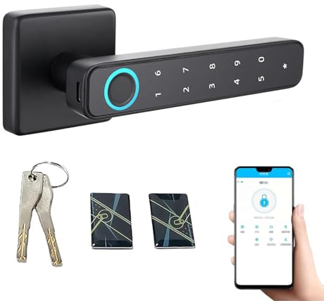 Agrdeed 6 in 1 Smart Fingerprint Door Lock, Smart Lock Advanced Automatic Digital Handle with Fingerprint/IC Cards/Password/Backup Keys/Bluetooth Entry Door Locks for Bedroom Office Hotel