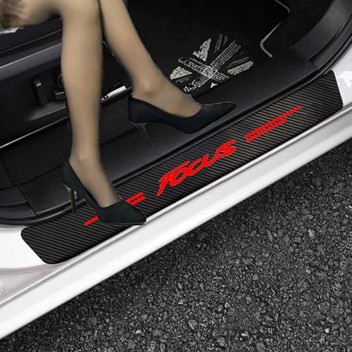 Symilov 4 Piezas Protector de Umbral de Puerta de Coche para Fo-rd Focus MK1 MK2 MK3 MK4 MK5 2010-2022, Ajuste del Umbral del Pedal de Desgaste Placa de Protección Accesorios, Fibra de Carbon,Red