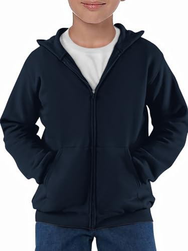 Haloumoning Felpa con cappuccio per ragazzi, a maniche lunghe, con chiusura lampo, tinta unita, sportiva, casual, basic, con cerniera, Blu scuro, 5-6 Jahre