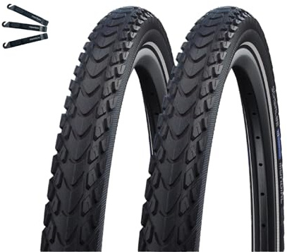 2 x Schwalbe cykeldäck Marathon Mondial Performance RaceGuard E-50 ADDIX svart/Reflex 50-622 (28 x 2,00) inkl. maxxi4you däcklyftare