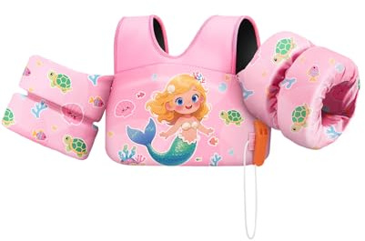 HeySplash Chaleco de Natación para Bebé, Manguitos Flotantes Entrenamiento para Nadar Flotador de Brazos con Correa Ajustable Hebilla Segura para Niños de 15-30kg, Sirena Rosa