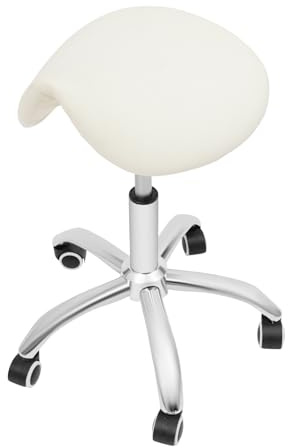 Fyssnn Sadelpall, roterande pall, rullpall, höjdjusterbar, ergonomisk arbetspall med 5 rullar upp till 130 kg för frisörsalong, kosmetisk studio, medicin, massage, kontor, verkstad (vit)