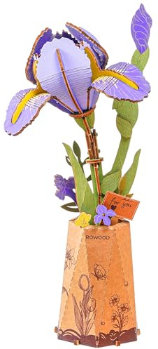 ROWOOD Kit de puzzle en bois 3D pour adultes et enfants - Violet iris - Idée de cadeau créative pour la fête des mères, la Saint-Valentin