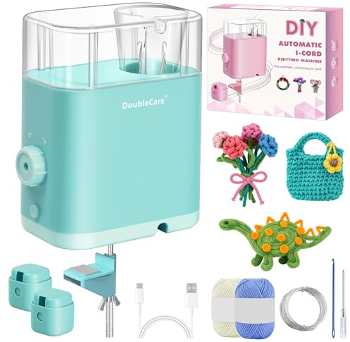 DoubleCare Tricotin Automatique, Machine de Tricotar Tejer, Eléctrico Máquina de Tejer con 2 Bobinas de Hilo y Alambre de Hierro de 2 m, DIY Máquina de Ganchillo para Proyectos Rápidos, Verde