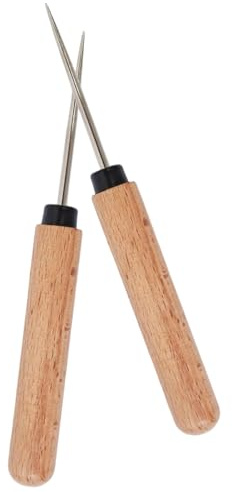 Punteruolo - Perforatore punterolo da cucito da 13 cm, ago formicolio regolabile, set di punterolo in acciaio inossidabile con manico in legno da 2 pezzi | Punteruolo artigianale in pelle portatile