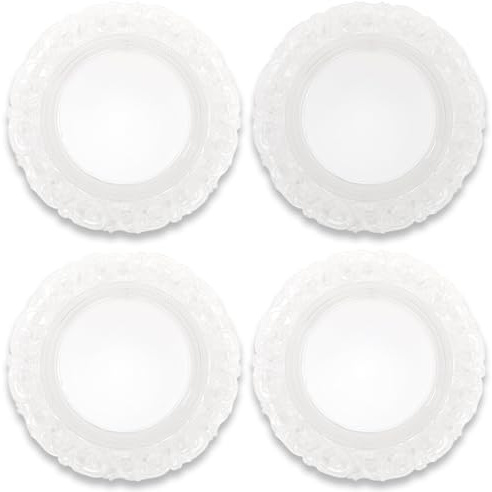 Vimin Box Set 4 Sottopiatti Rotondi Trasparenti | in Plastica Rigida Ø 33 cm | Design Ornato Barocco, Sottopiatto Elegante per Matrimonio, Natale ed Eventi Speciali | Decorazione Tavola (Ø 33 cm, 4)