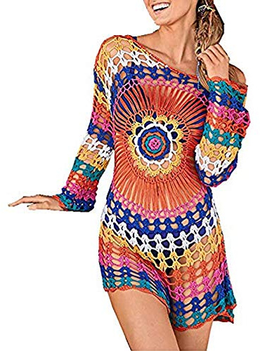 EDOTON Costumi Interi da Bagno per Donna, Costume da Bagno Bikini in Crochet con Pizzo Aperto (D- Multicolor)