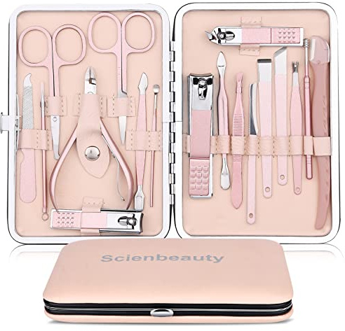 Scienbeauty 18pcs Tagliaunghie Set, Grooming Kit Strumenti per Manicure e Pedicure in Acciaio Inossidabile Tagliaunghie Set Professionale con box per Unghie di Viaggio