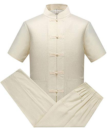 Coton Lin Tai Chi Set pour Hommes - 2 pièces Chinois Traditionnel Costume Tang Arts Martiaux Vêtements Chemises + Pantalon