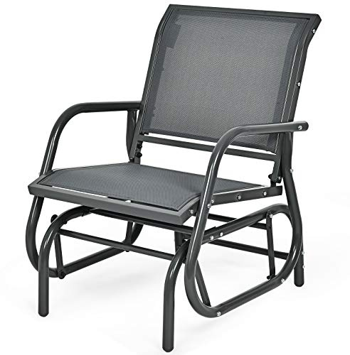 COSTWAY Garden Glider Chair, Metal Frame Armchair Swing Single Seater, Outdoor Indoor Relax Rocking Chairs for Living Room, Patio, Porch and Poolside (Grey)