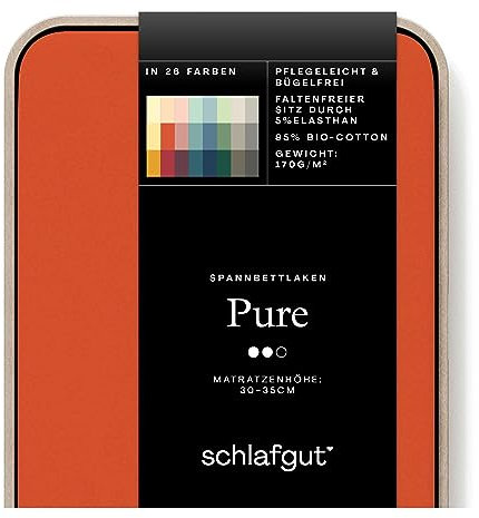 Schlafgut Pure Spannbettlaken 140x200cm bis 160x220cm - 95% Biobaumwolle, 5% Elasthan, Oeko-TEX Zertifiziert, Red Mid, Matratzenhöhe bis 35cm